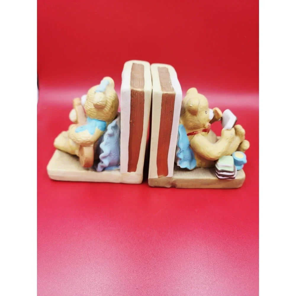 Teddy Bear Vintage Ceramic Bookends Boy Book‎ & Girl Music Shelf Decor Bear Set